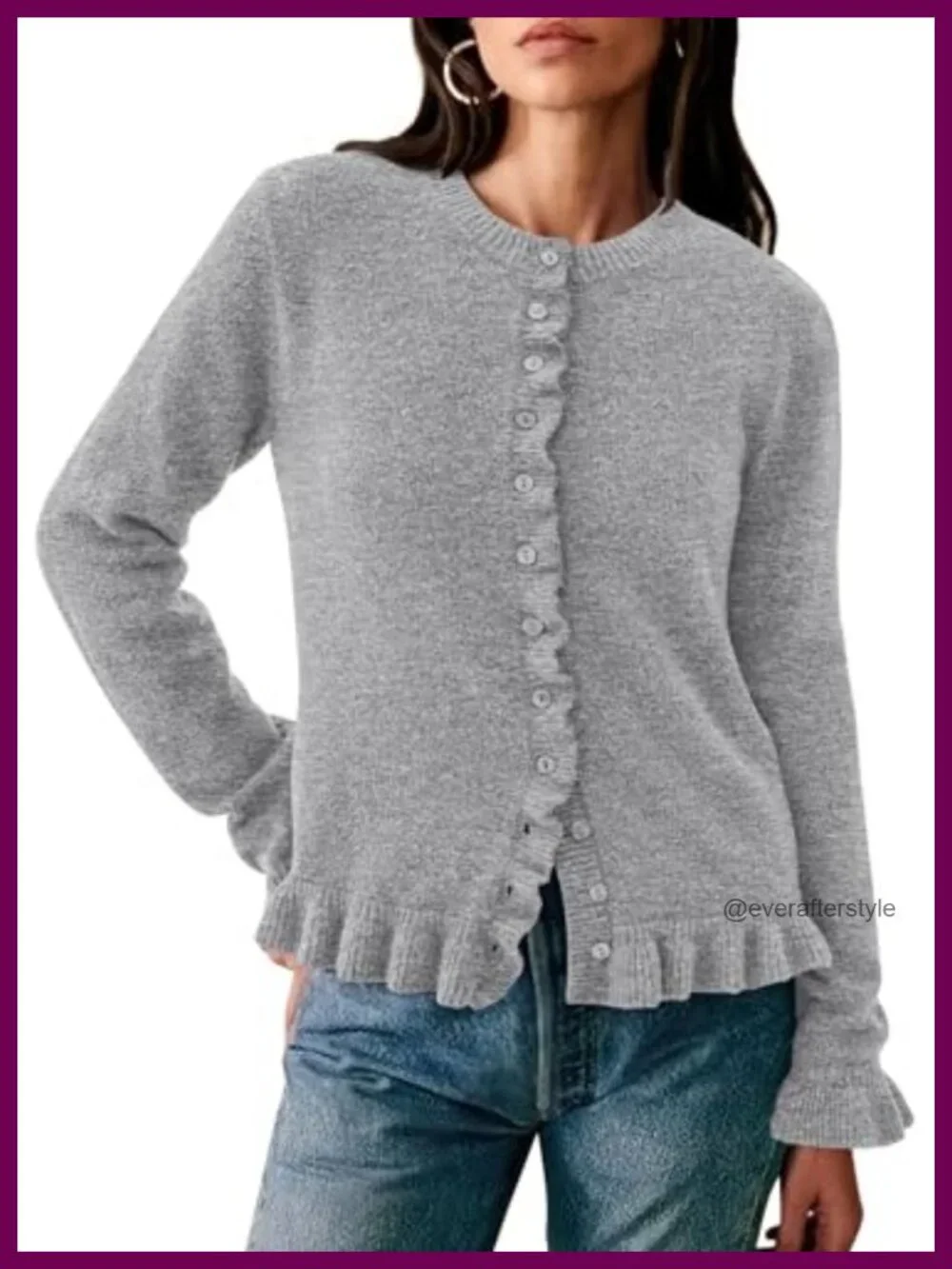 Chunky Knit Cropped Cardigan Button Down Long Sleeve Crew Neck Sweater